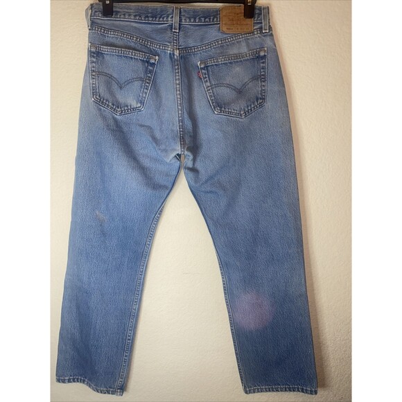 vintage LEVIS 501xx Jeans Button Fly 36x33 Mens USA Light Denim 90s *stain - Picture 4 of 12